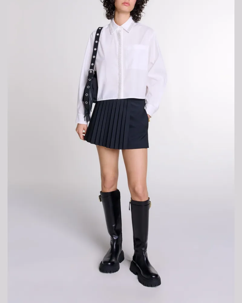 Maje Kurzes Hemd Mit Perlenverzierung - Festliche Kleidung - Weiß Weiß