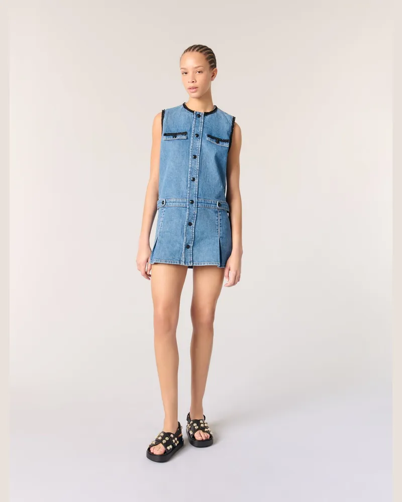 Maje Denimkleid Mit Bestickten Borten - Blau Blau