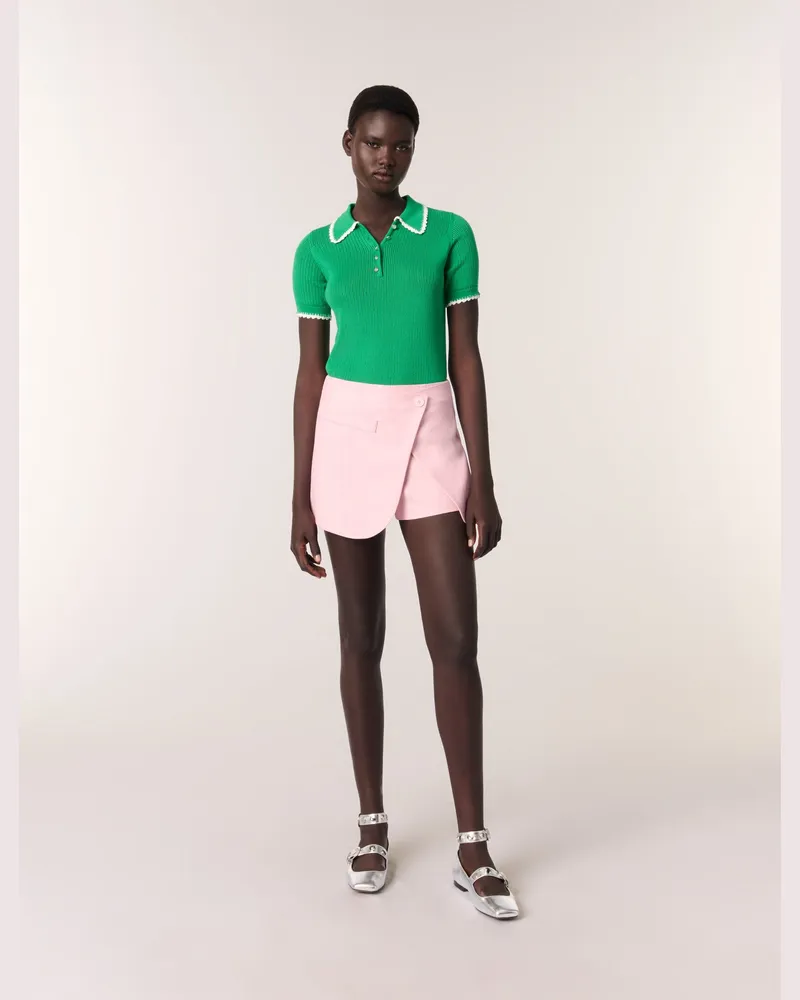 Maje Poloshirt Aus Pointelle-strick - Vert / Blanc Vert