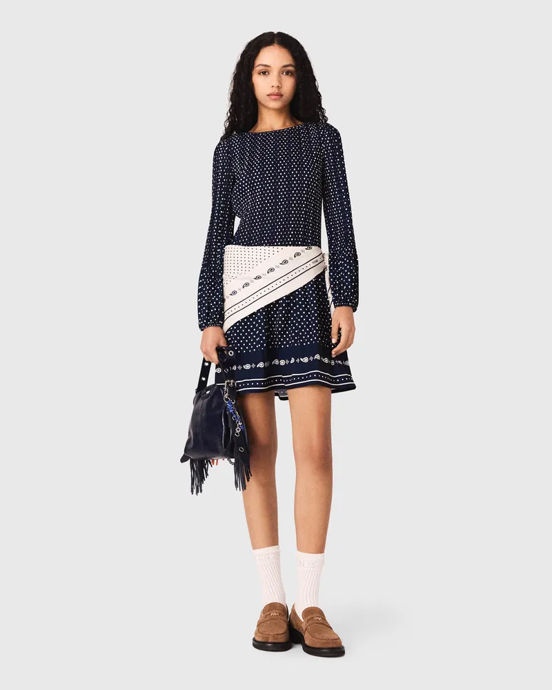 Maje Plissiertes Kleid Mit Print - Marine Pois Bandana Print Marine