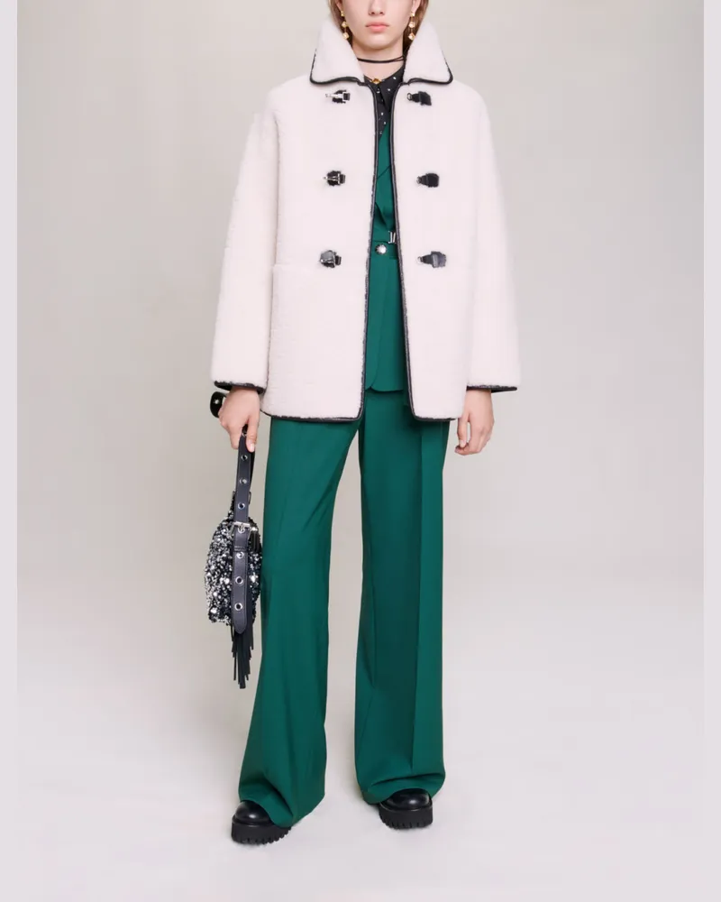 Maje Mittellanger Shearlingmantel - Ecru Ecru