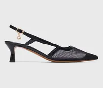 Slingbacks Aus Leder Und Mesh - Schwarz