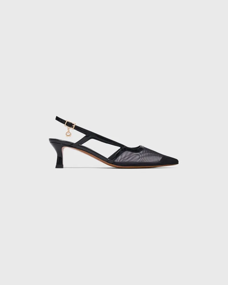 Maje Slingbacks Aus Leder Und Mesh - Schwarz Schwarz