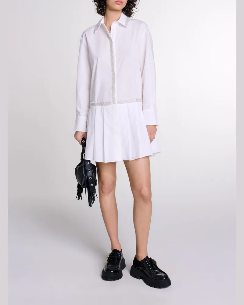 Maje Hemdblusenkleid Mit Perlen - Weiß Weiß