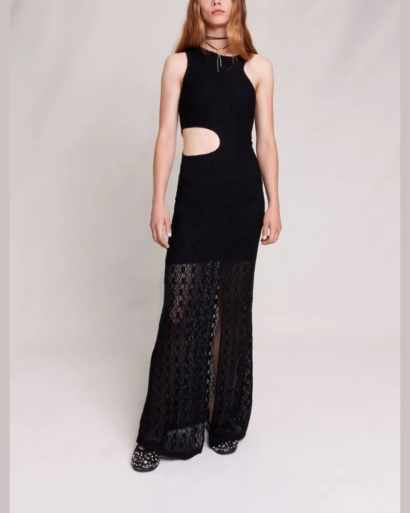 Maje Maxikleid Aus Spitze - Schwarz Schwarz