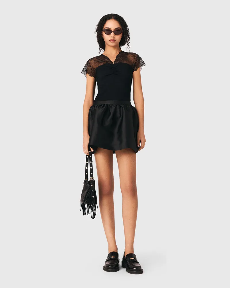 Maje Spitzen Top Aus Jersey - Schwarz Schwarz