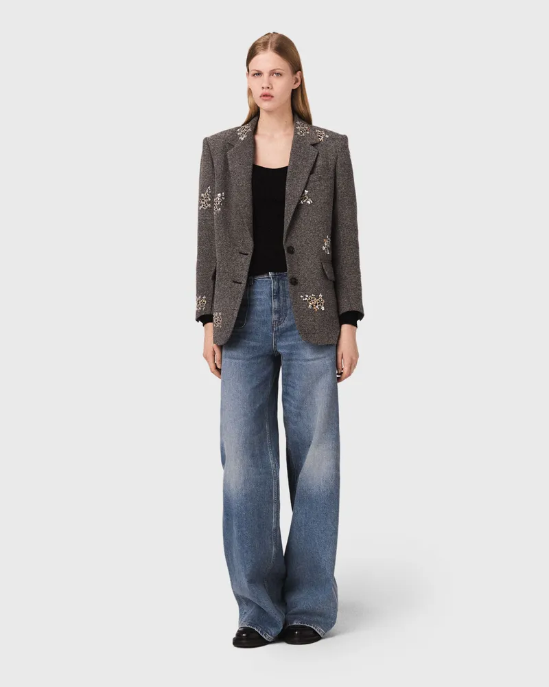 Maje Wolljacke Mit Bestickten Blumen - Grau Grau