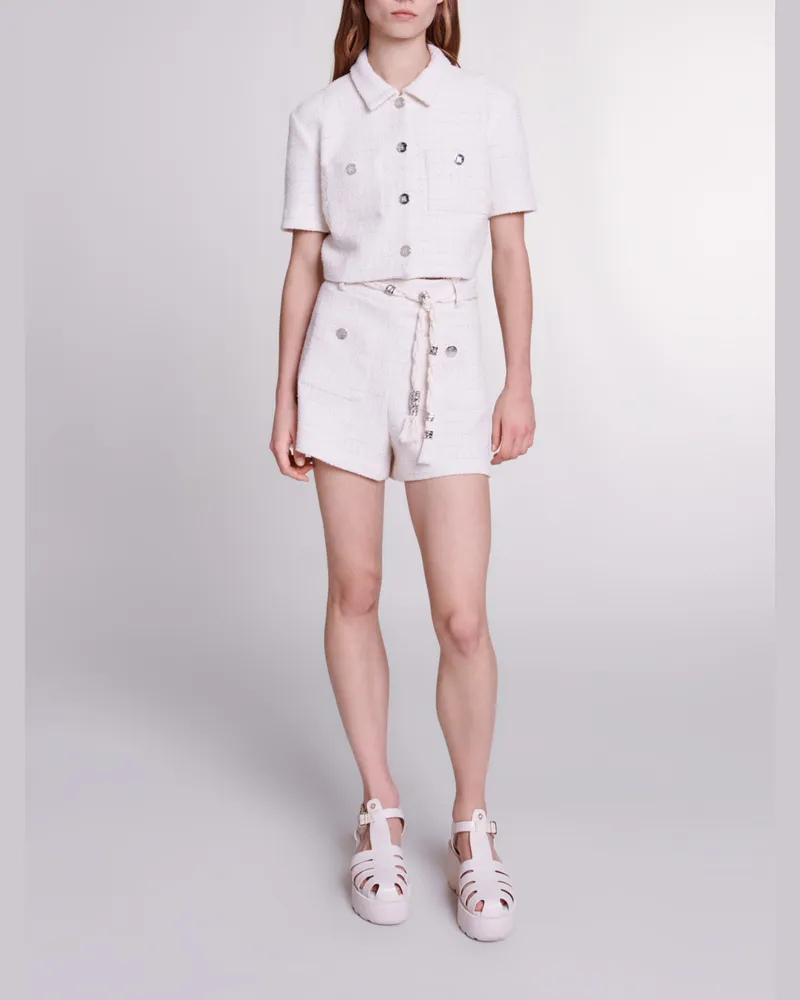 Maje Kurzes Tweed-top - Ecru Ecru