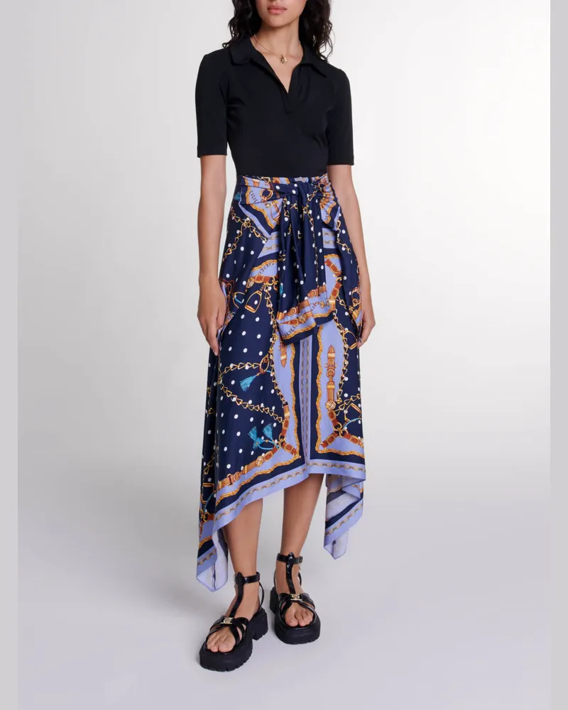 Maje Bedrucktes Trompe-l'ail-kleid - Imprime Foulard Chaine Bleu Imprime