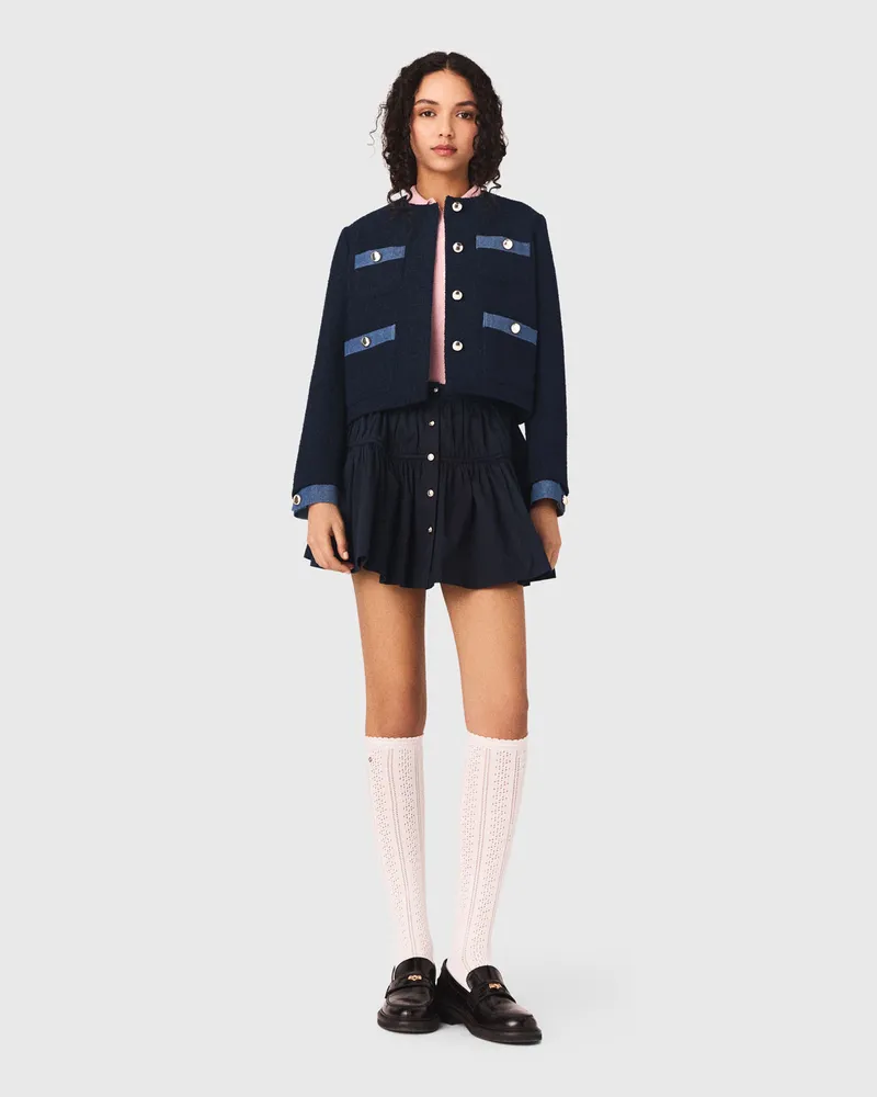 Maje Tweedjacke Mit Denim-borten - Marineblau Marine
