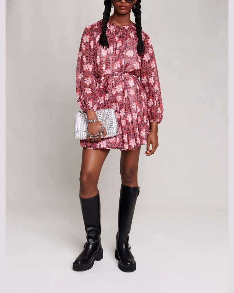Maje Kurzes Blumenkleid - Imprime Fleurs Rouge Imprime
