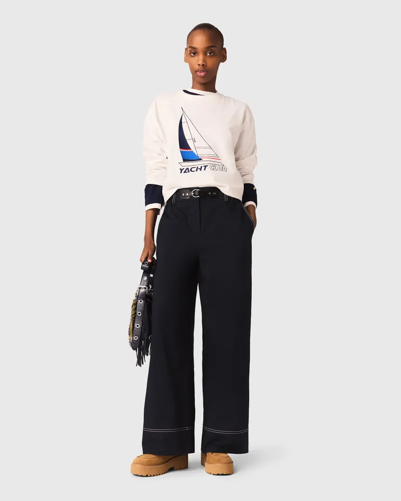 Maje Baumwollhose Mit Ledergürtel - Marineblau Marine