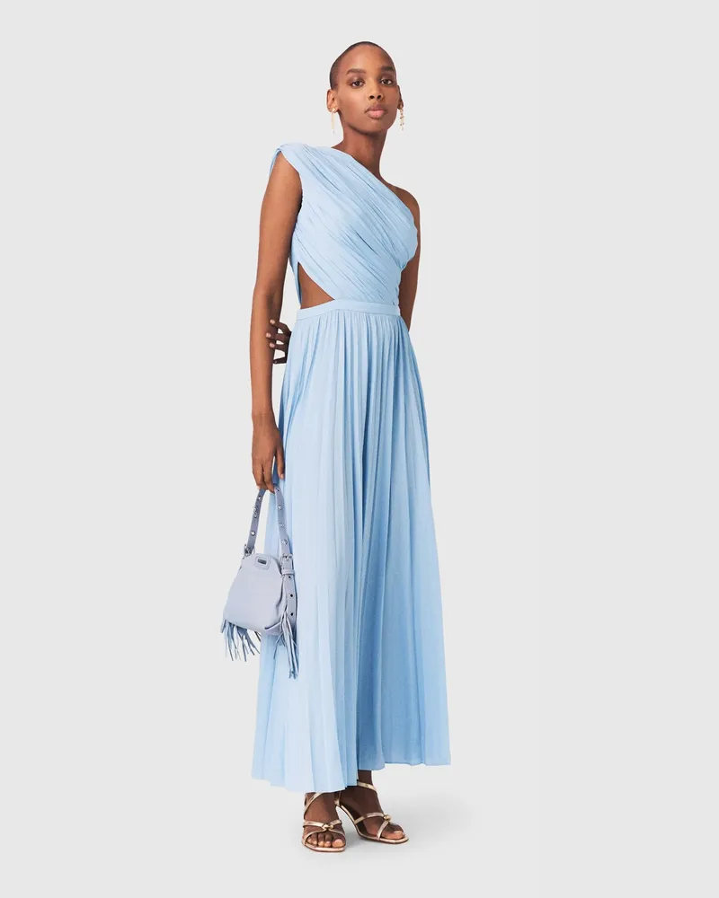 Maje Langes Asymmetrisches Plisseekleid - Blau Himmelblau