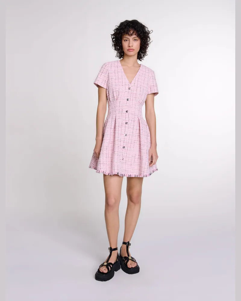 Maje Kurzes Babydoll-kleid Aus Tweed - Rosa Rosa