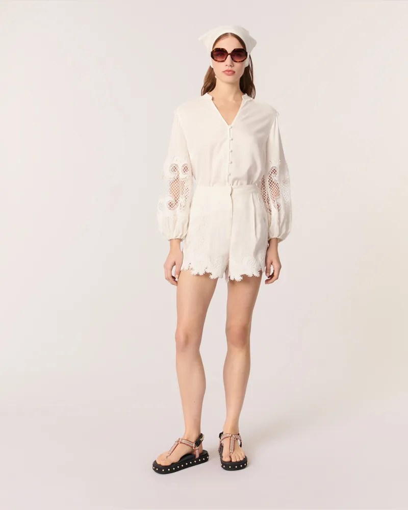 Maje Bestickte Shorts - Ecru Ecru