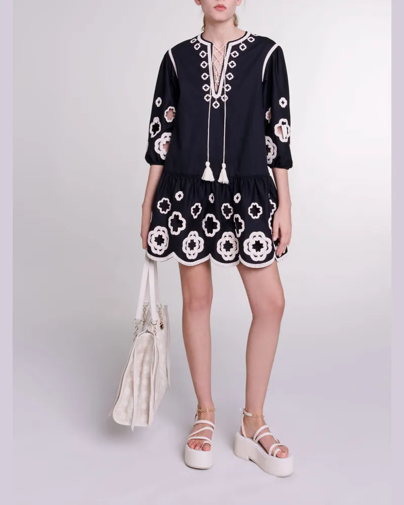 Maje Kurzes Besticktes Tunikakleid - Schwarz Schwarz