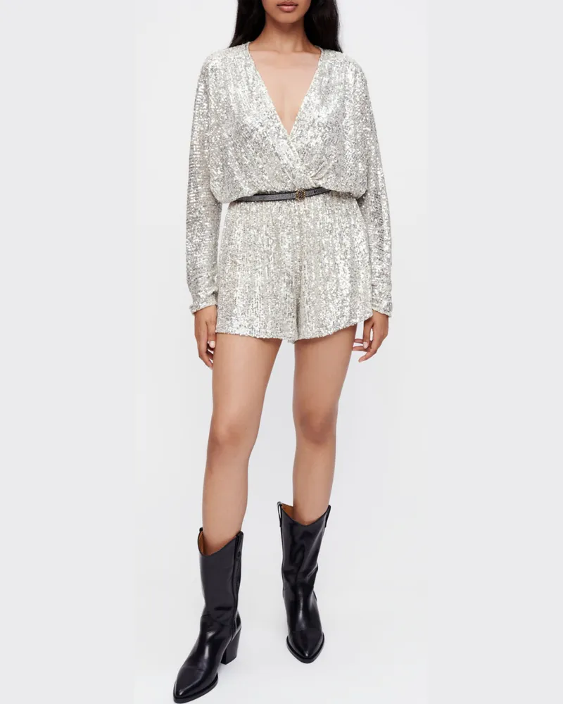 Maje Kurzer Overall Mit Pailletten - Silber Silber