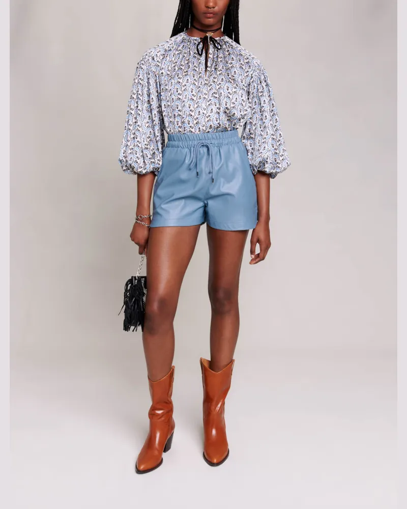 Maje Shorts In Lederoptik - Blau Blau