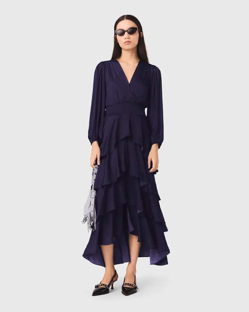 Maje Langes Rüschenkleid - Marineblau Marine