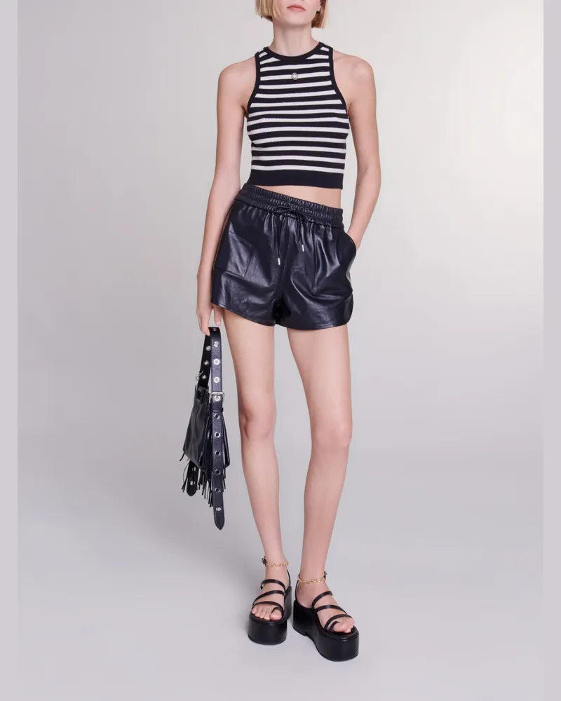 Maje Kurzes Gestreiftes Top - Schwarz / Ecru Schwarz