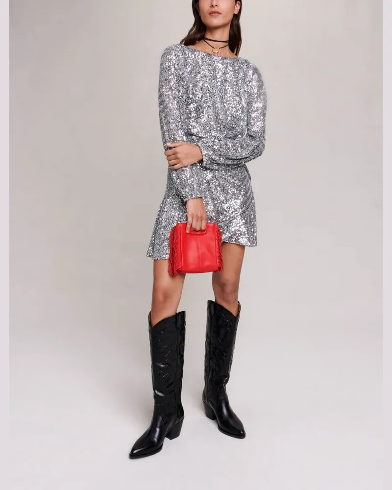 Maje Paillettenkleid - Silber Silber