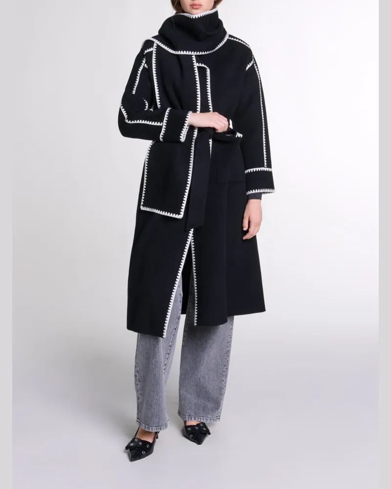 Maje Zweifarbiger Doubleface-mantel - Schwarz / Weiß Schwarz