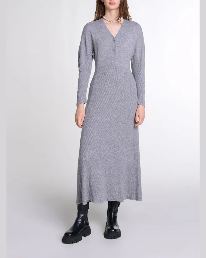 Maje Langes Strickkleid - Grau Grau