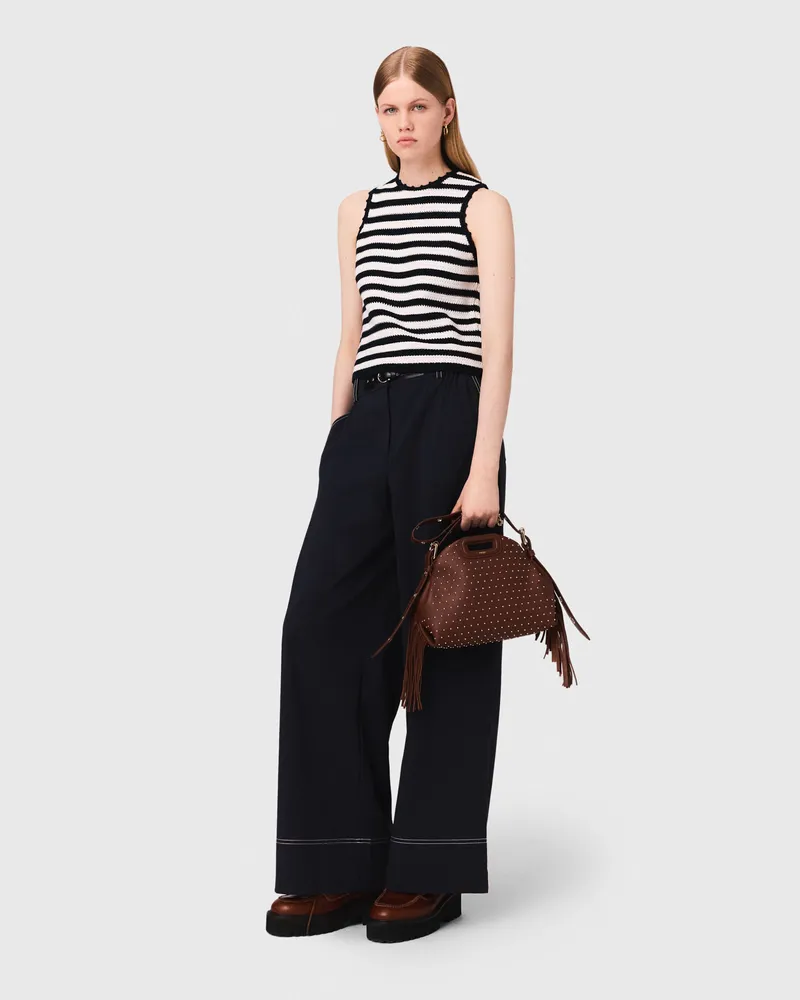 Maje Baumwollhose Mit Ledergürtel - Marineblau Marine