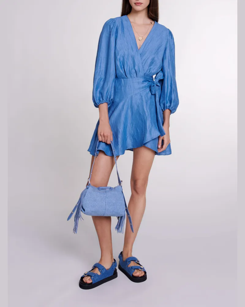 Maje Wickelkleid Aus Leinen - Blau Blau