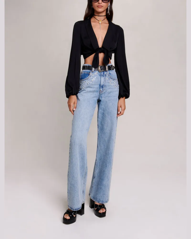 Maje Satinhemd Zum Knoten - Schwarz Schwarz