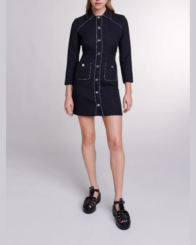 Maje Kurzes Tweedkleid - Schwarz Schwarz