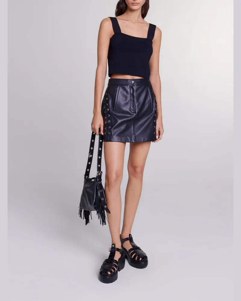 Maje Kurzer Rock Aus Leder - Schwarz Schwarz