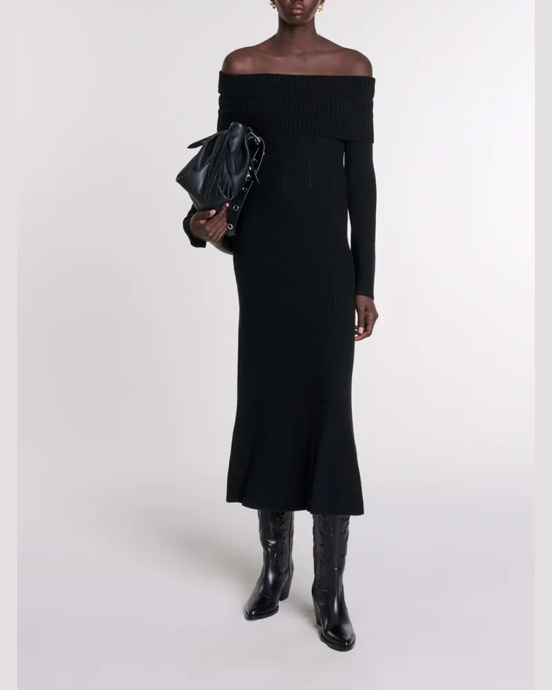 Maje Langes Strickkleid - Abendkleid - Schwarz Schwarz