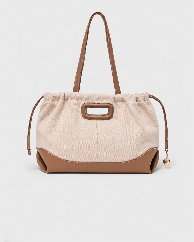 Maje Milpli Canvas-leder-tragetasche - Ecru/mocha Ecru
