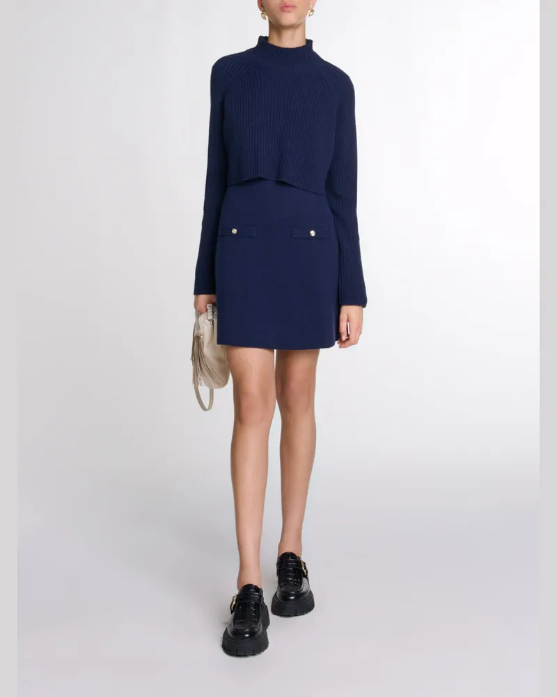 Maje Kurzes 2-in-1 Strickkleid - Marineblau Marine