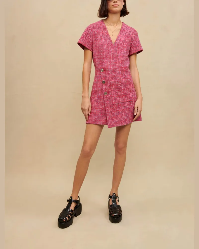 Maje Kurzes Tweedkleid Mit Offenem Rücken - Fuchsie Fuchsia