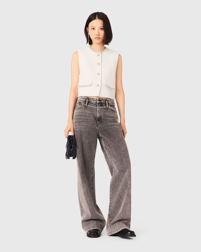 Maje Tweed-jacke Mit Perlenborte - Ecru Ecru