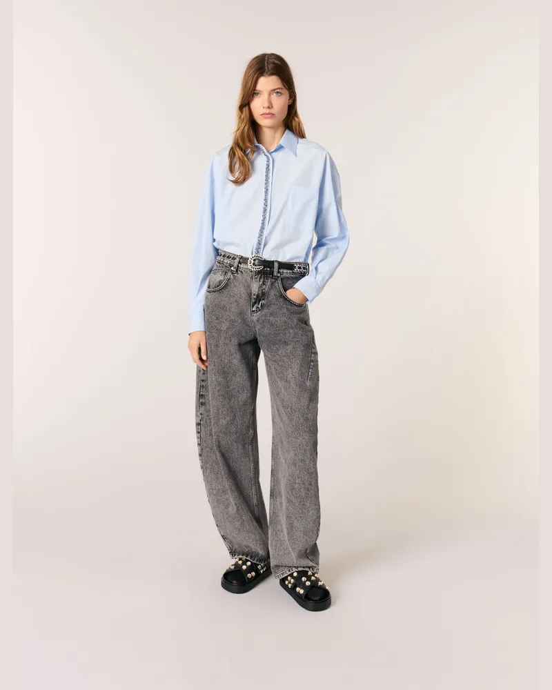 Maje Hemd Aus Popeline Mit Strass - Blau Blau
