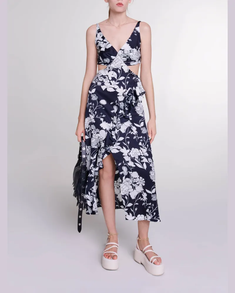 Maje Langes Kleid Mit Cut-outs - Imprime Floral Ecru Noir Imprime