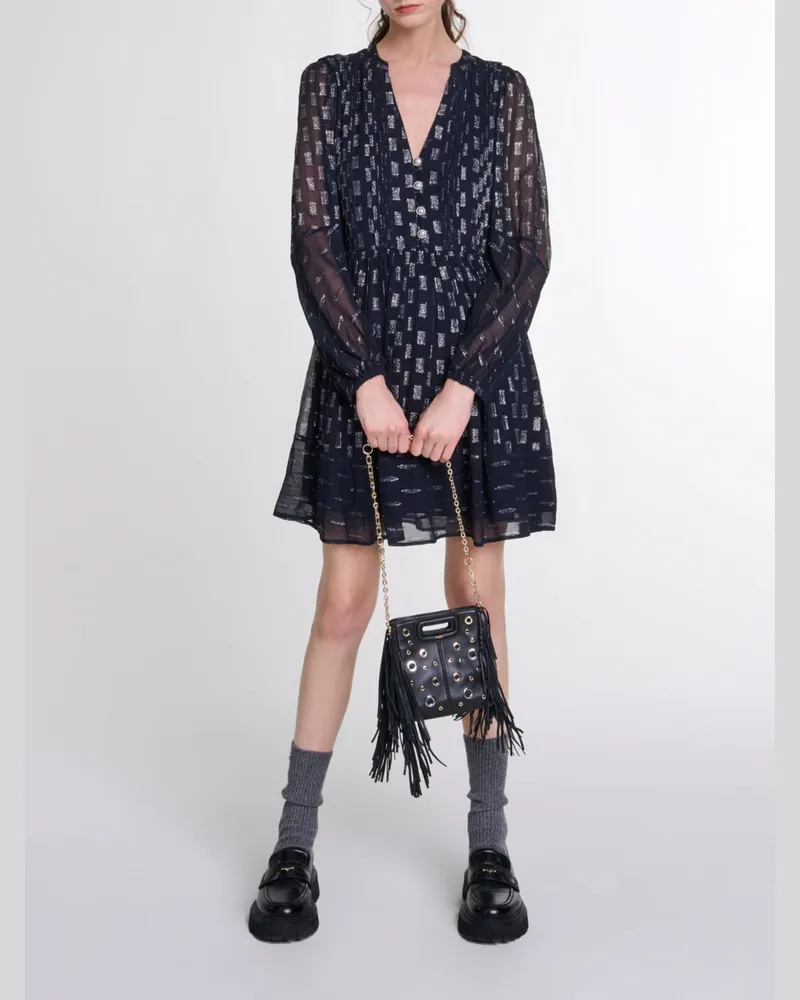 Maje Kurzes Plissiertes Kleid - Festliche Kleidung - Marineblau Marine