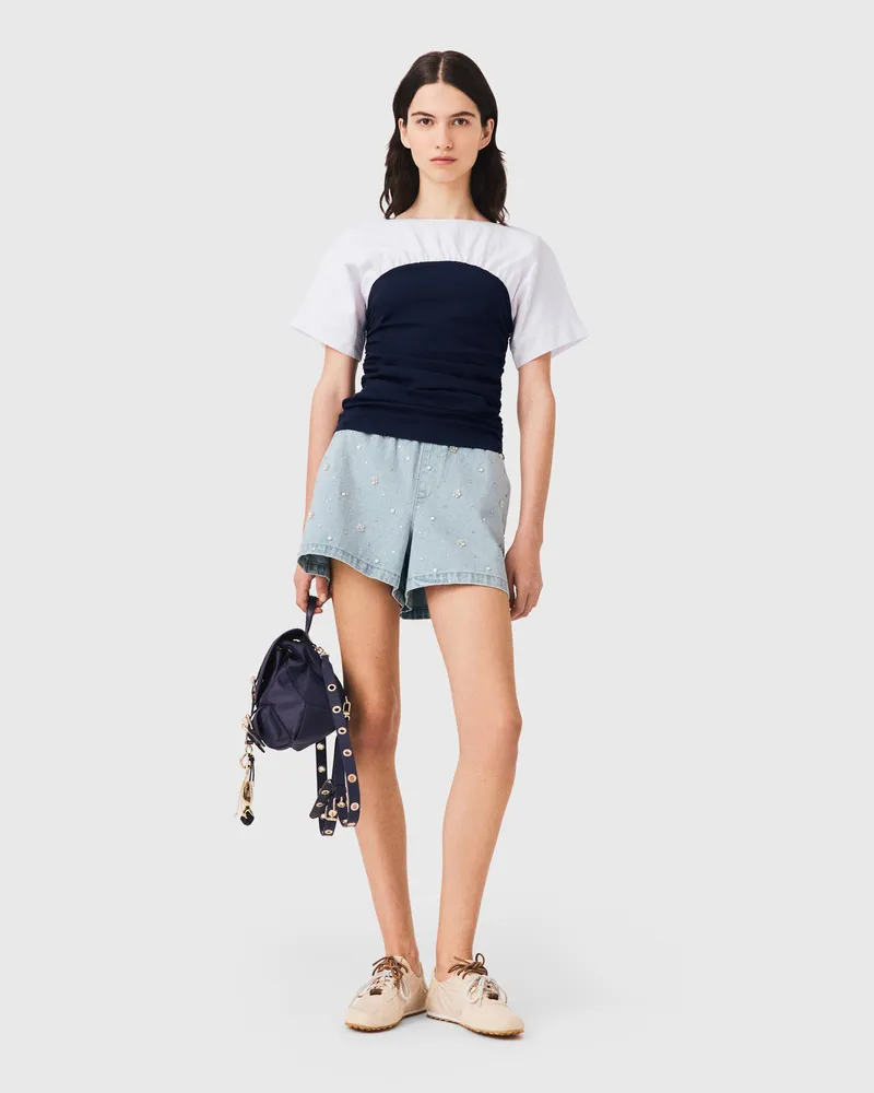 Maje Plissiertes Jersey-top - Blanc/marine Blanc