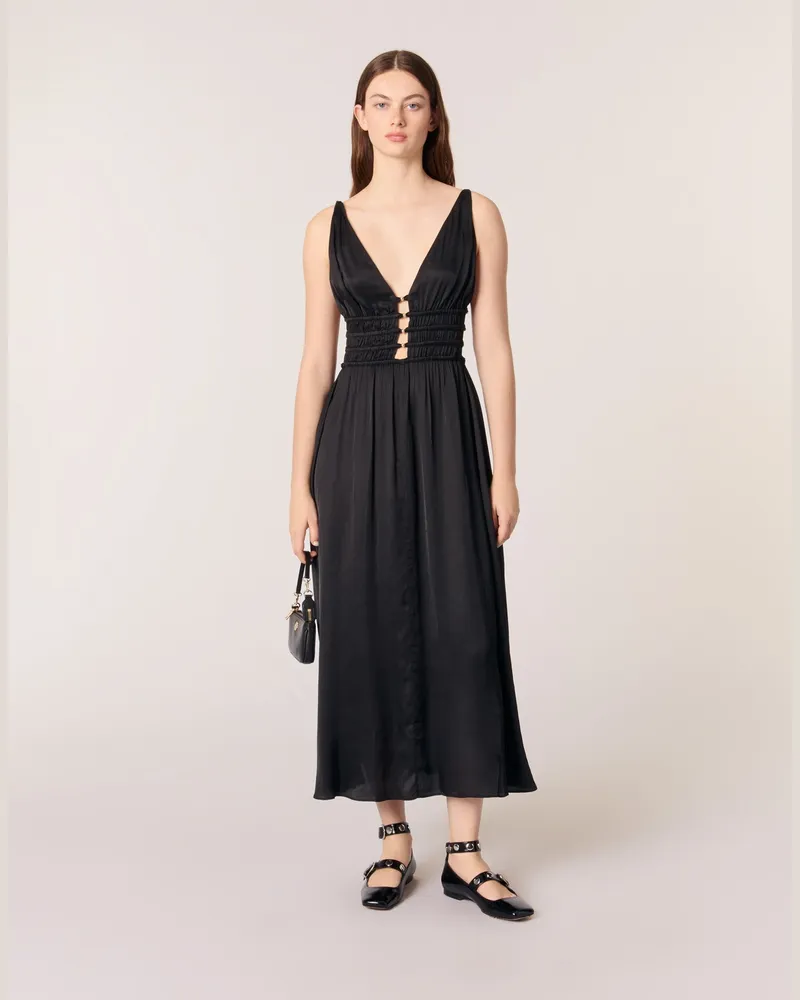 Maje Satinkleid Mit Cut-outs - Schwarz Schwarz
