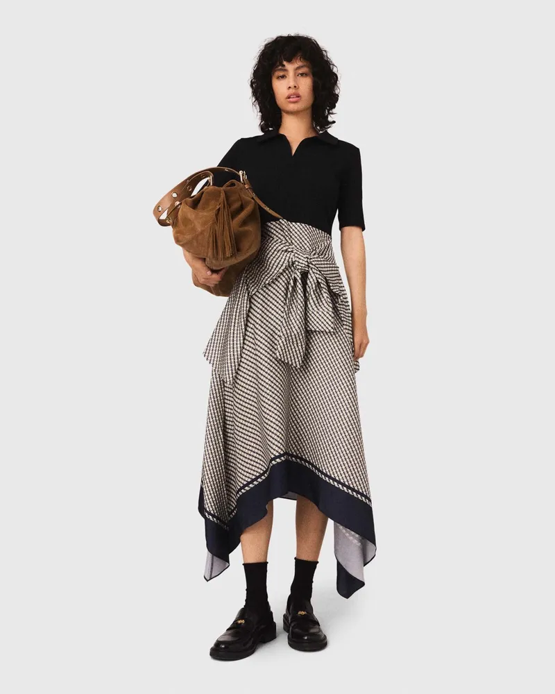 Maje Bi-material-kleid Mit Print - Ecru Cravate Print Ecru