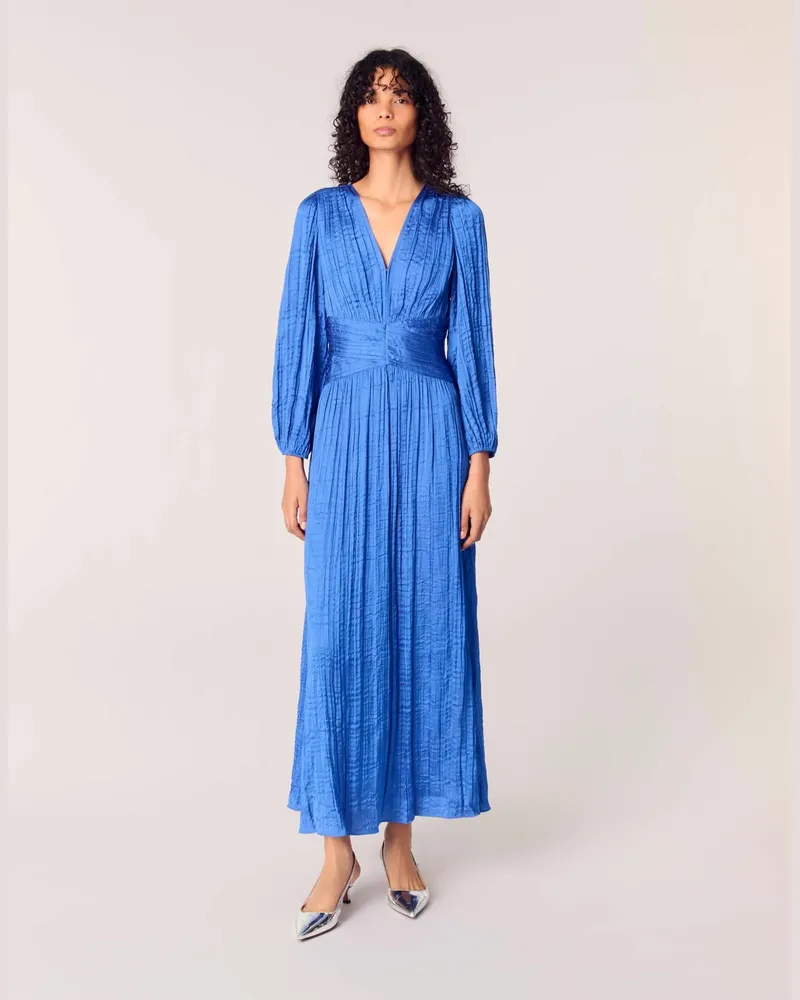Maje Langes Plissiertes Kleid Aus Satin - Blau Blau