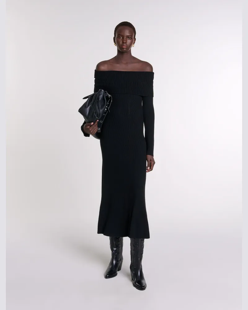 Maje Langes Strickkleid - Abendkleid - Schwarz Schwarz