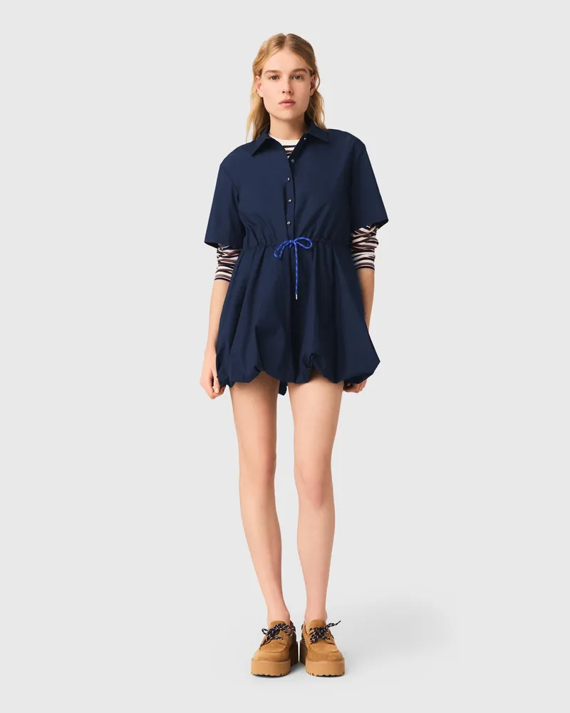 Maje Kurzärmeliges Baumwoll-ballonkleid - Marineblau Marine