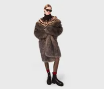 Langer Kunstpelzmantel - Grau