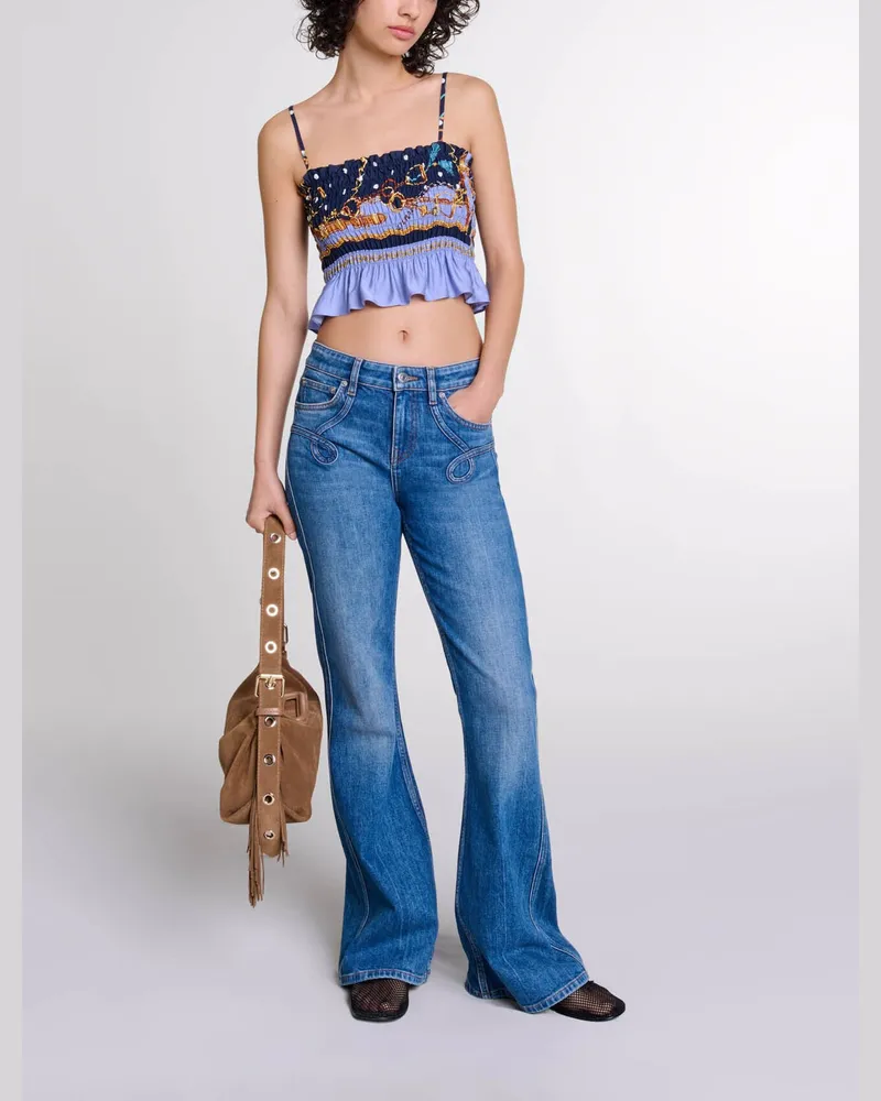 Maje Schlagjeans Mit Bestickten Taschen - Blau Blau