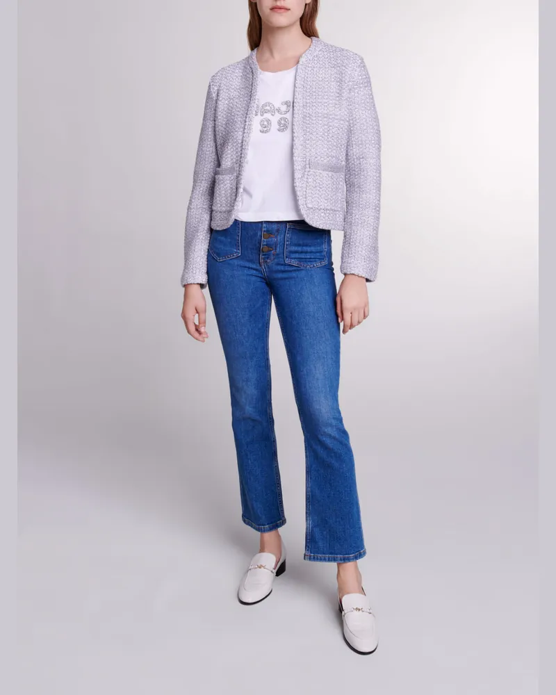 Maje Strick-cardigan In Tweed-optik - Silber Silber