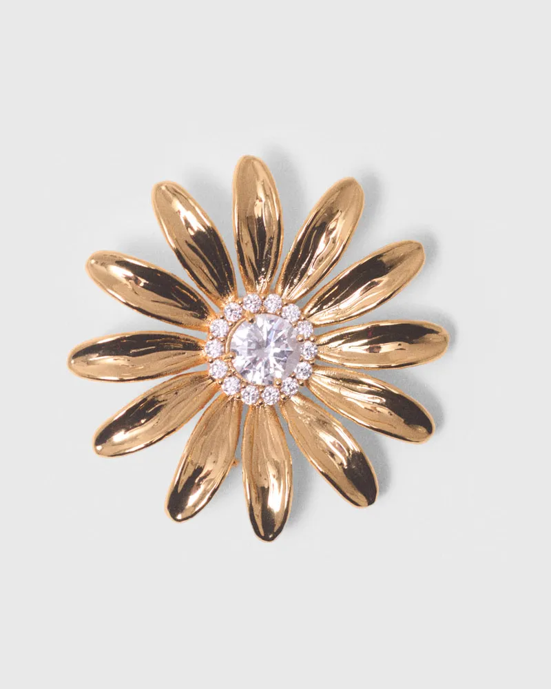 Maje Goldene Blumenbrosche Mit Strass - Golden Golden